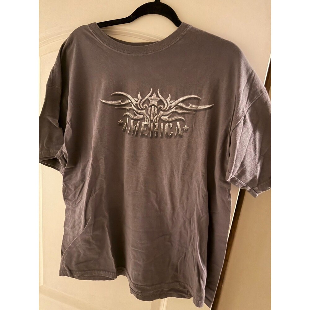 America Tribal Star Graphic T-Shirt Mens XL Gray Gildan Cotton Y2K Style